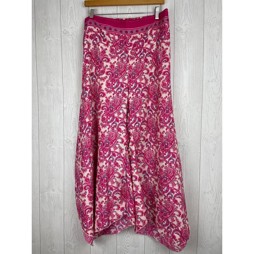 Ipanima Boho Paisley Wide Leg Palazzo Pants Pink Magenta Size L EUC